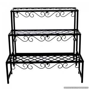 Grand support de fleur de fer pur enduit de poudre noire pour la décoration de balcon à la maison accessoire de jardin de support de fleur aux prix les moins chers - Product Image 1