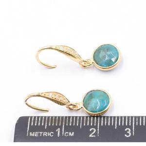 Chrysocolla พลอยหินต่างหูทรงกลมขอบสีเงินชุบทองพร้อมสายรัดหูเซอร์คอนอุปกรณ์เงินสเตอร์ลิง - Product Image 4