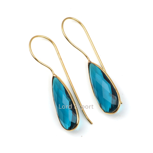 Beautiful 8x25mm Teal Hydro <b>Quartz</b> Gemstone 18K Gold Rhodium 925 Sterling Silver Luxury Design Teardrop <b>Earrings</b> for Women - Product Image 2