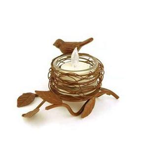 Soporte para luz de té, alambre de hierro, pájaro oxidado y Nido de Pájaro - Product Image 1