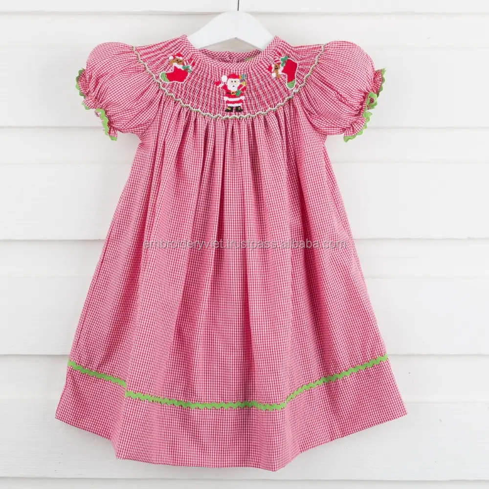 綿の子供用卸売ハンドスモック刺繍ドレス