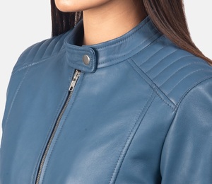 Veste en cuir d'agneau véritable pour femme, style motard, look sportif, couleur beige foncé, finition imperméable, séchage rapide, nouvelles arrivées, personnalisable - Product Image 6