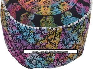 Taburete redondo otomano para taburete, cubierta de asiento de 22 pulgadas, animales, Mandala impreso, reposapiés de algodón de varios colores por consignadores indios - Product Image 4