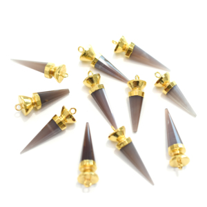 Colgante de plata 925 chapado en oro con piedra lunar marrón (26-28mm) Fianza en forma de punta-Joyería hecha a mano Tamaño de 8mm-para regalos - Product Image 3