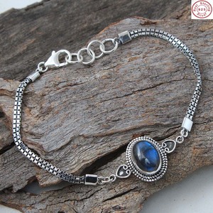 Bracelet élégant à maillons de pierres précieuses en labradorite naturelle Bracelet en argent sterling 925 Bracelet de bijoux en argent avec pierres précieuses indiennes - Product Image 1