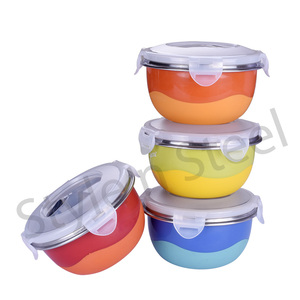 Bol à couvercle hermétique en acier inoxydable couleur deux tons vente à chaud ensemble de bols à mélanger en acier inoxydable couleur vente en gros - Product Image 1