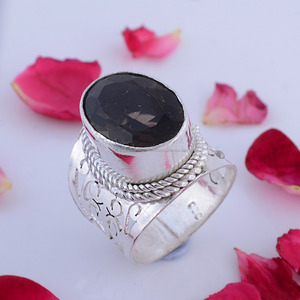 Anillos de cuarzo ahumado natural de diseño moderno joyería fina de Plata de Ley 925 hecha a mano India al por mayor con ajuste de bisel - Product Image 2