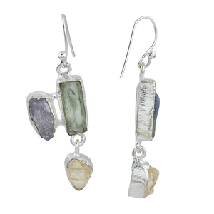 ต่างหูเงินแท้ 925 ประดับพลอยดิบ แทนซาไนต์ ไคยาไนต์ ซิทริน แบบวินเทจ พร้อมกรอบแบบ Bezel สำหรับงานปาร์ตี้และแฟชั่น - Product Image 3