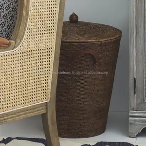 Hand woven rattan waste dust bin/ wicker paper waste basket