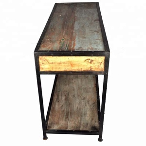 Table console 3 tiroirs en bois de récupération de style antique Design industriel moderne pour salon ou meubles de maison - Product Image 4