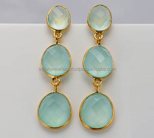 925 sterling silver Aqua Chalcedony Gemstone <b>earrings</b> gold vermeil <b>Beautiful</b> Handmade Fashion Jewelry - Product Image 1
