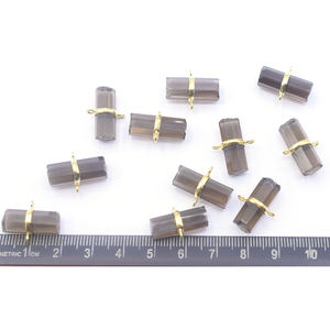 Smoky Quartz Pencil Shape 925 Sterling Silver Bezel Gold Plated Connector Handmade Jewelry Making - Product Image 4