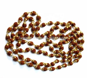 Collar Mala Hindú Bohemio Espiritual con Cuentas de Rudraksha Chapadas en Oro sobre Plata de Ley - Certificado por Terceros, Regalo Unisex, Gemas Rudra - Product Image 2