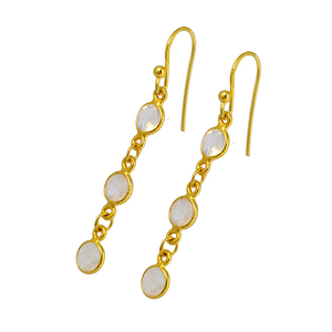 Forme ronde arc-en-ciel pierre de lune pierre gemme réglage boucles d'oreilles pendantes bijoux en argent sterling 925 plaqué or pour cadeau de mariage. - Product Image 1
