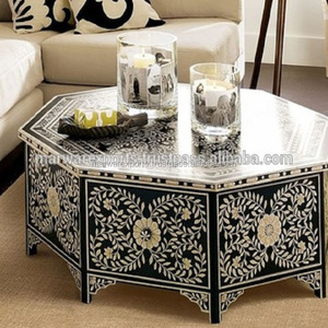 Mesa de Centro de Madera Maciza de Nuevo Diseño con Incrustaciones de Hueso para Sala de Estar u Oficina en Casa - Product Image 1