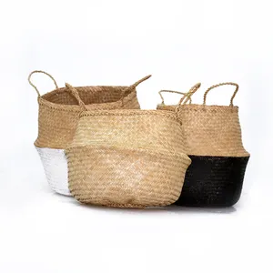 最便宜的天然腹部海草更换篮价格优惠家庭储存和组织稻草可折叠篮
