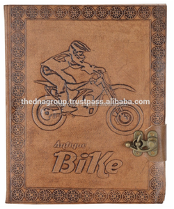 Diario de cuero tostado vintage hecho a mano diseño de bicicleta antigua en relieve con cierre de cierre, diario de calidad superior para escritura de oficina - Product Image 2