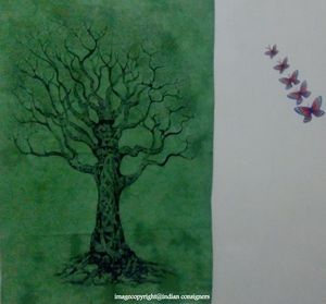 Tapices de algodón verde, póster pequeño para colgar en la pared, decoración de puerta Bohemia Hippie, árbol seco impreso por consignadores indios - Product Image 2