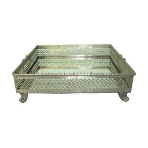 Bandeja de espejo redonda dorada para servir de diseño clásico moderno para el hogar, boda, decorativa, bandeja de espejo de Metal redonda plateada - Product Image 3