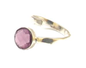 Améthyste Quartz ~ Forme ronde plaqué argent Fabrication de bijoux Pierre précieuse Or Fait à la main Pierre de naissance Bague Boho - Product Image 2