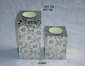 Venta caliente patrones florales en relieve soporte de vela de madera alemán plata T soporte de luz decoración del hogar portavelas decorativo - Product Image 3