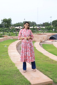 Bloque impreso diseño mughal para mujer anarkali floral kurti - Product Image 3