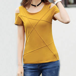 T-shirt en polyester/coton à manches courtes à la mode décontracté de haute qualité pour femmes Plumes de broderie grande taille durables - Product Image 1