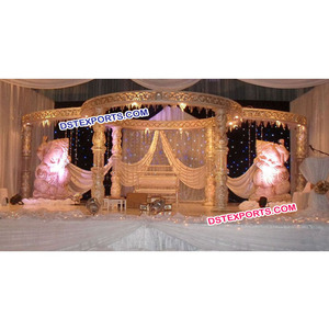 Boda India Cristal Ganesha Mandap Boda India Cristal Mandap Set Última boda Cristal Fibra Mandap Decoración EE. UU. Escenario de oro - Product Image 1