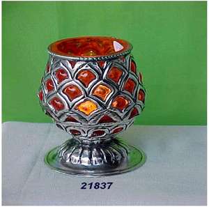 Home Decorative Vintage Farmhouse Silver Metal & <b>Glass</b> Tealight <b>Candle</b> <b>Holder</b> - Product Image 1