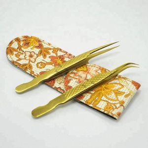 Pinzas de pestañas de agarre de diamante tipo S de 2 puntas de calidad profesional, paquete de cejas de aislamiento de cejas curvadas recubiertas de Plasma dorado 2 - Product Image 2