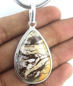 92.5 Sterling <b>Silver</b> <b>Top</b> Quality Smooth Pear Shape Natural Landscape Jasper Gemstone Charm Pendant Wholesale - Product Image 2