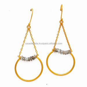 Labradorite pierre précieuse plaqué or boucles d'oreilles en argent sterling massif 925 faites à la main bijoux faits à la main boucle d'oreille à la mode pour les femmes - Product Image 1