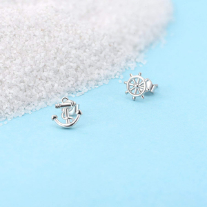 Серьги-гвоздики из серебра 925 пробы с якорем - Product Image 4