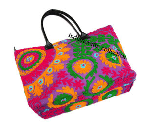 Suzani กระเป๋าผ้าแคนวาสซิปขนาดใหญ่ปักลาย,กระเป๋าสะพายไหล่กระเป๋าโท้ทสไตล์โบโฮกระเป๋าผ้าฝ้ายฮิปปี้สำหรับช้อปปิ้ง - Product Image 1