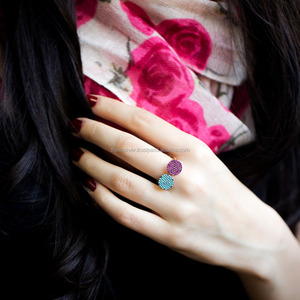 Circle Ruby and Nano <b>Turquoise</b> <b>Ring</b> Adjustable Wholesale 925 Sterling Silver <b>Ring</b> Trendy Fashion for Woman - Product Image 2