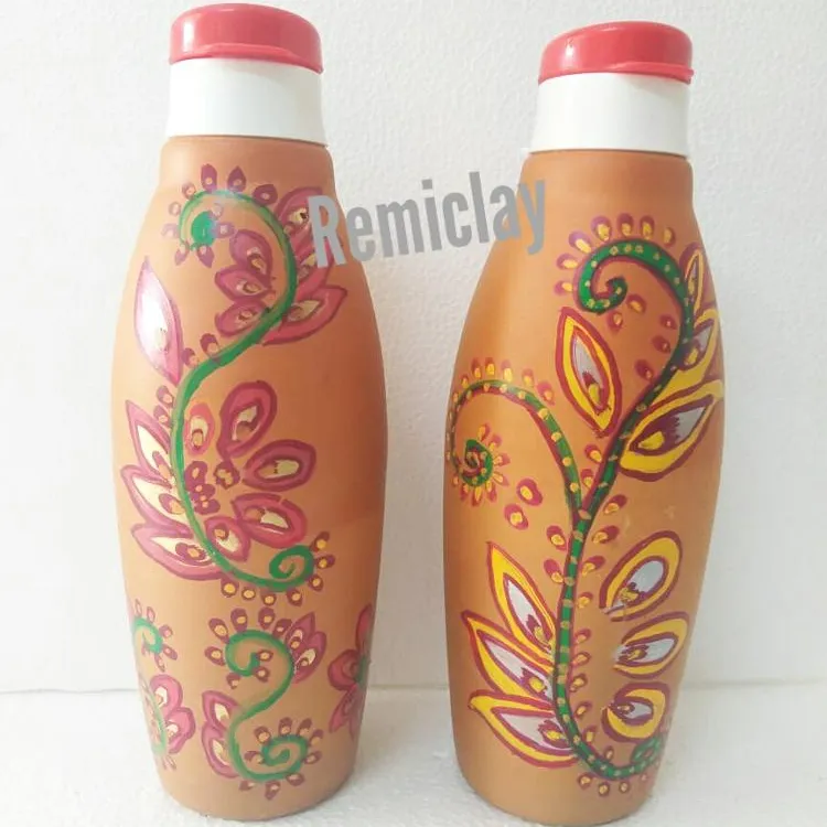 Eco Vriendelijke Terracotta Klei Water Fles Met Unieke Art Design