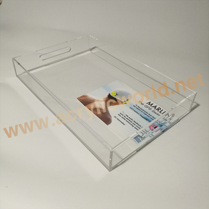 Bandejas acrílicas grandes cuadradas blancas y negras impresas personalizadas de fábrica Bandeja acrílica de 12x16 pulgadas con asa - Product Image 6