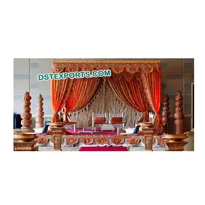 ผ้าม่าน Mandap สำหรับงานแต่งงาน,ผ้าม่านปักลายแบบมือหนักปักเลื่อมสีทอง