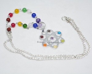 Handmade Flower Shape Chakra <b>Healing</b> Metal Pendant <b>Necklace</b> with Agate Gemstone Chain <b>Crystal</b> Chakra Pendant - Product Image 1