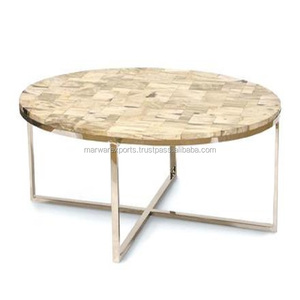 Table basse en bois artisanale minimaliste incrustation d'os maison chambre cuisine ferme salle de bain hôtel Hall Villa en bois de manguier - Product Image 2