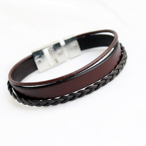 Handmade Magic Men's Leather <b>Bracelet</b>, Brown multi strand, Silver - Product Image 1