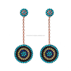 Boucles d'oreilles pendantes en pierre colorée pour femmes, accessoires de mode turque, en argent Sterling 925, vente en gros, livraison gratuite - Product Image 1