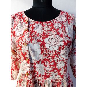 Tunique longue en coton indien pour femmes, couleur unie, imprimé bloc à main, fermeture latérale, bouton top, kurtis, robe mode de soirée, vêtement de plage, blouses - Product Image 3