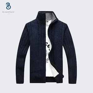 Ocasional do Homem Costela Gola de Algodão Macio Malha Zipper Up Camisola Confortável Fábrica de Bangladesh