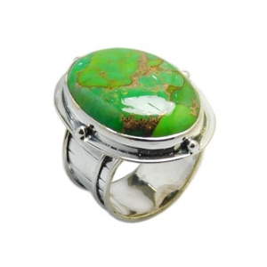 High Quality Green Mohave <b>Turquoise</b> Gemstone <b>Ring</b> 925 Sterling Silver Jewelry Eternity Vermeil <b>Rings</b> Supplier - Product Image 1