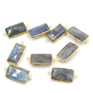 Handmade 925 Sterling Silver Bezel 18K/14K Gold Plated Connector Rectangle Shape Labradorite for Jewelry Making - Product Image 1