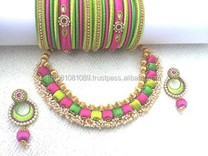 <b>Fashion</b> Silk Thread Crystal Rhinestone <b>Hoop</b> <b>Earrings</b> Full Set by SUBA for Parties Weddings Engagements & Gift Giving - Product Image 5