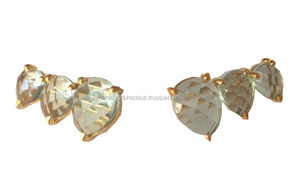 Clear <b>Crystal</b> Teardrops Prong Set Ear Climbers-Gold Vermeil Gemstone <b>Earrings</b> for Women Engagement & Wedding Party Gift - Product Image 4