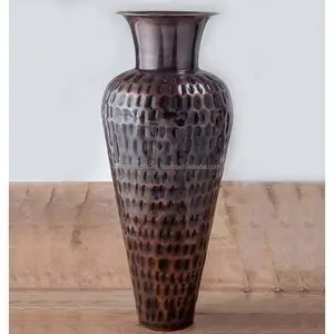 仿古铜粉涂层金属片花瓶整理长圆形锤打家居装饰设计