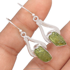 Natural Moldavite Rough Gemstone 925 <b>Sterling</b> <b>Silver</b> <b>Drop</b> <b>Earrings</b> AAA Grade Green Wedding & Party Occasion - Product Image 5
